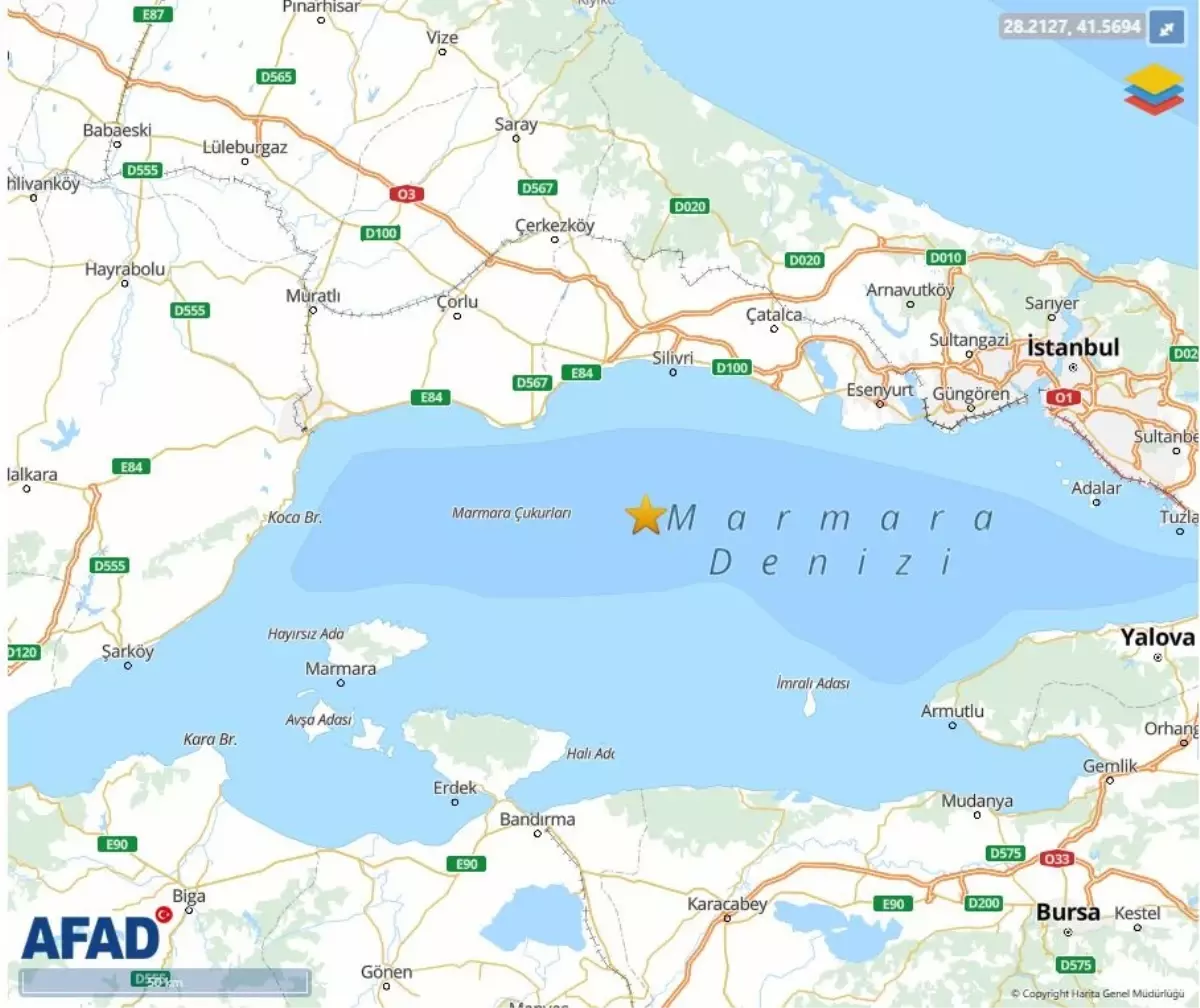 Marmara Denizi\'nde 3.7 Büyüklüğünde Deprem
