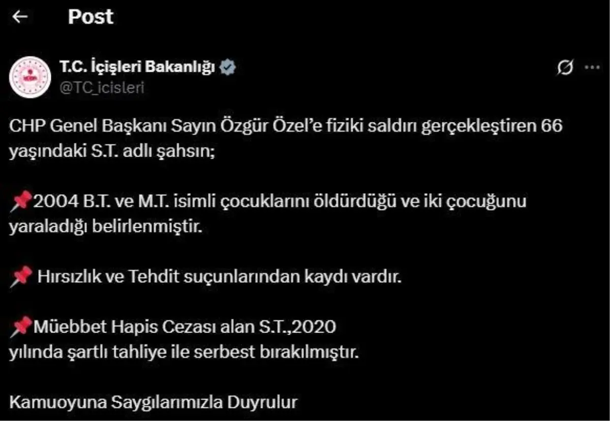 Özgür Özel\'e Saldıran Şahıs Serbest Bırakıldı