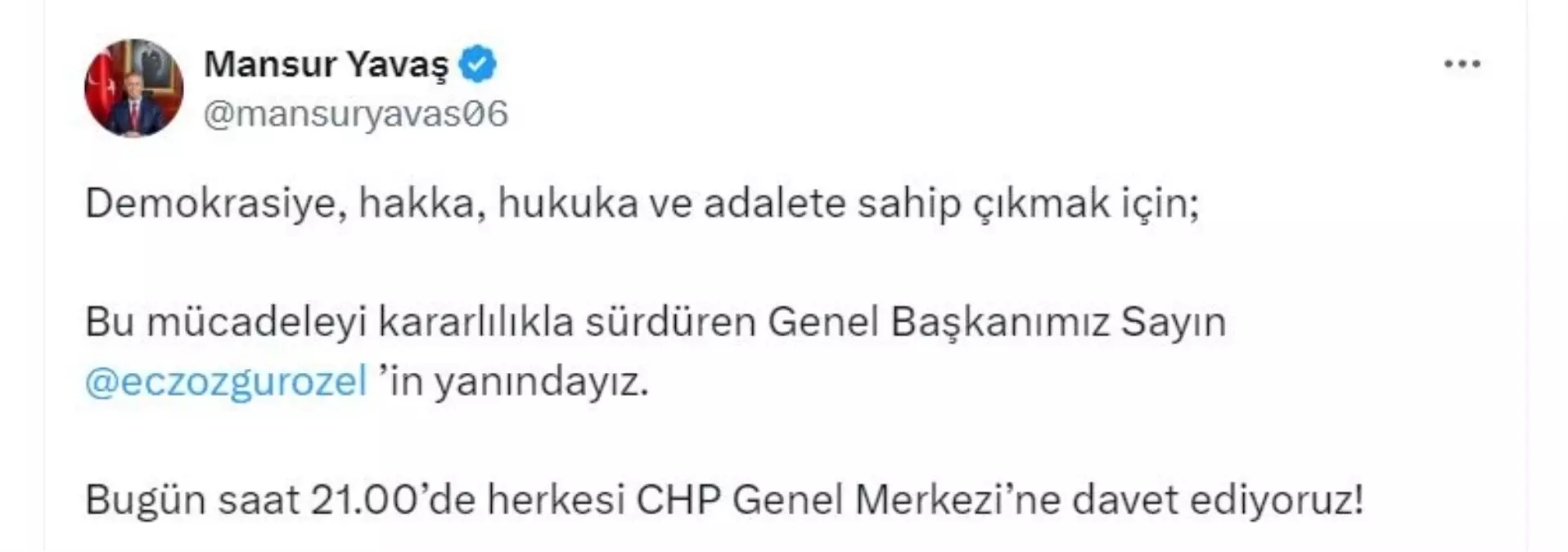 Yavaş\'tan CHP\'ye Davet