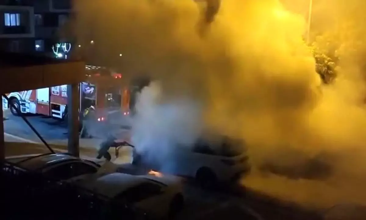 Silivri\'de Park Halindeki Araçta Yangın Çıktı