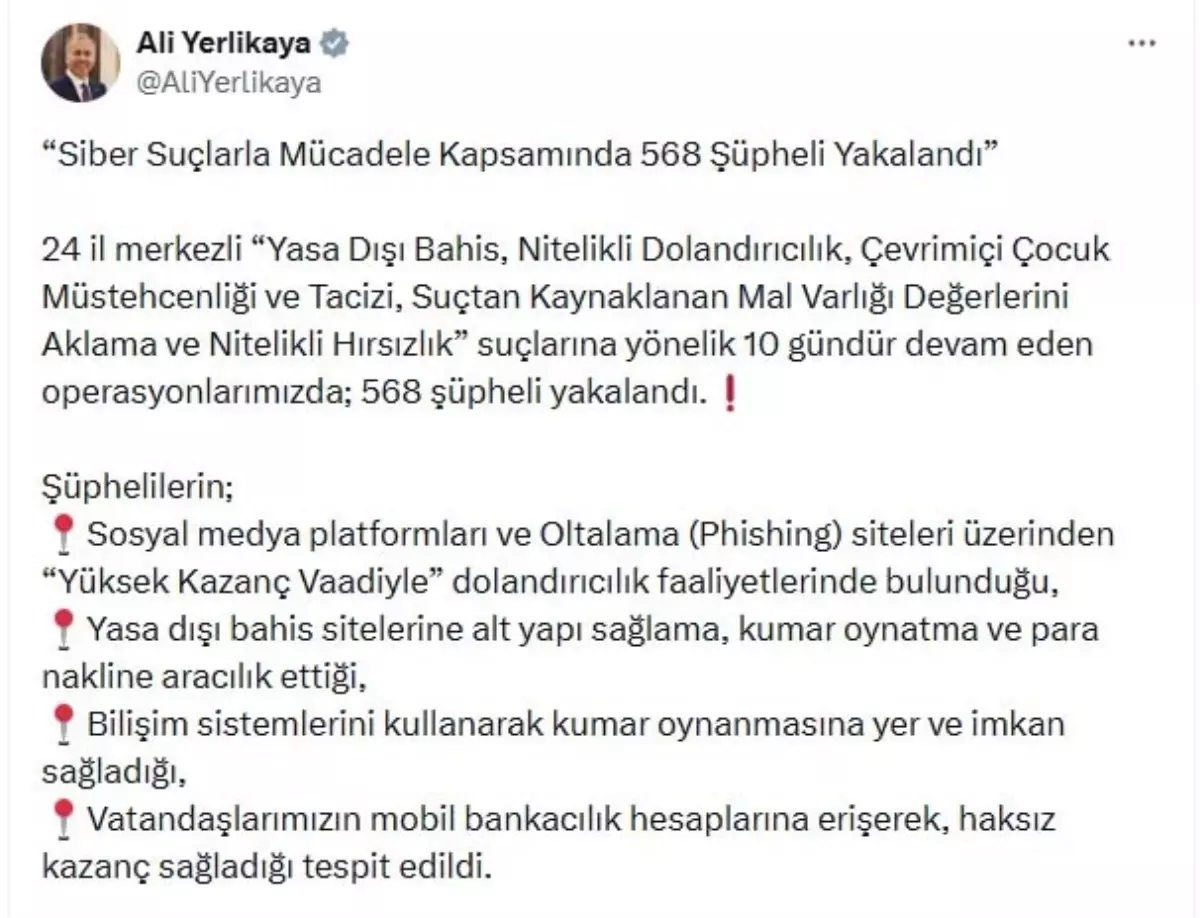 Siber Suçlara 39 İlde Operasyon