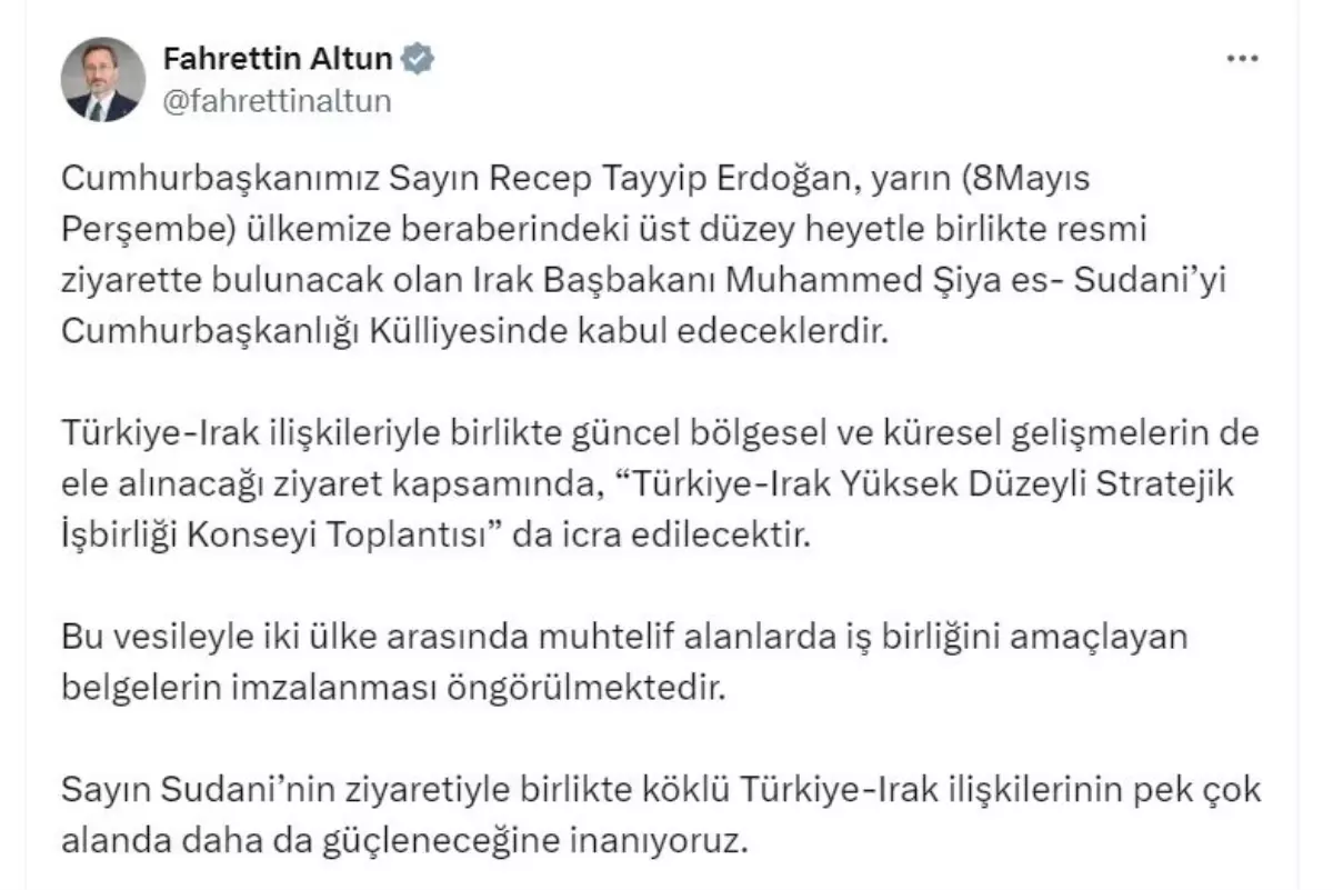 Cumhurbaşkanı Erdoğan, Irak Başbakanı Sudani\'yi Kabul Edecek