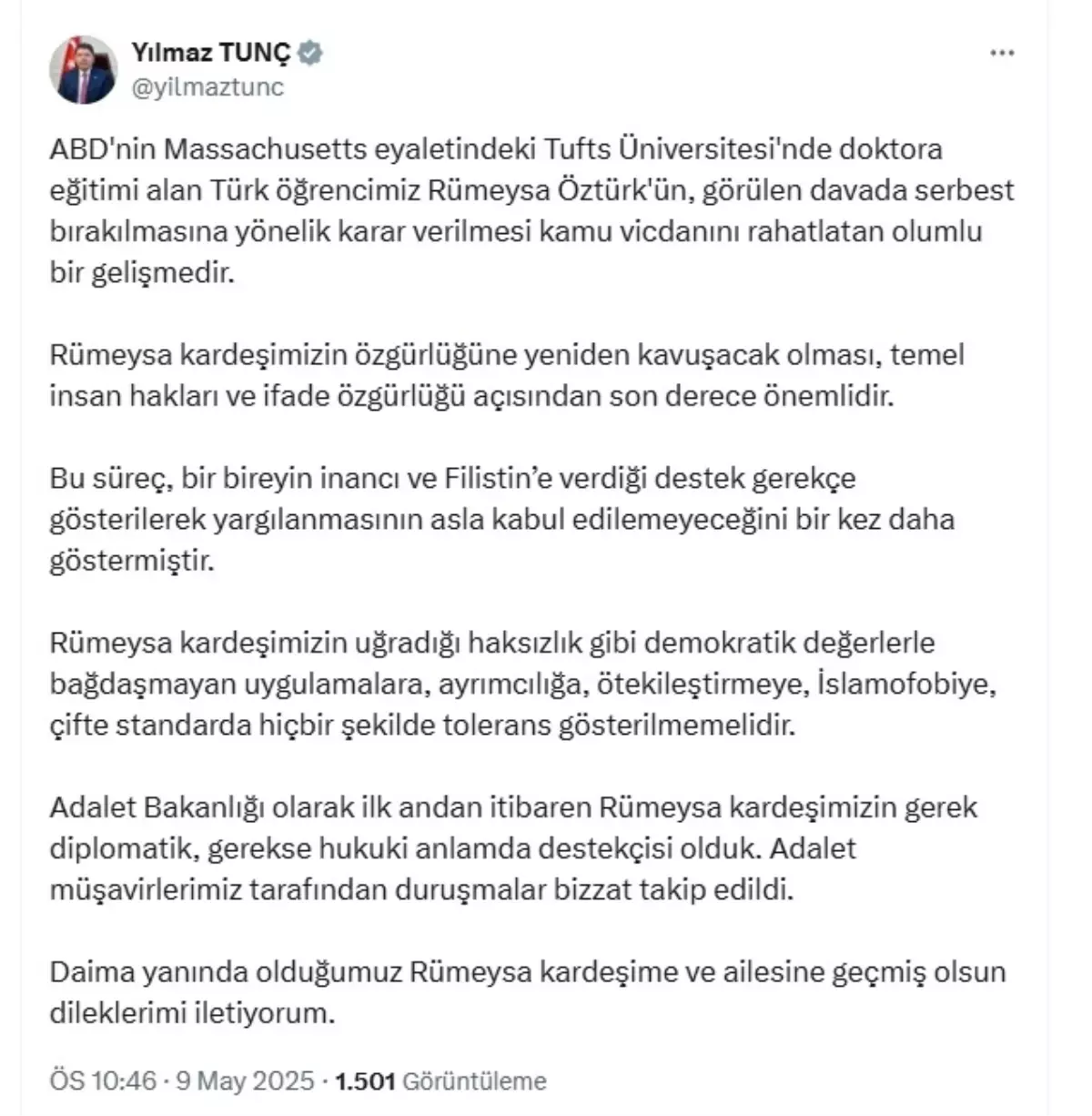 Rümeysa Öztürk serbest kaldı