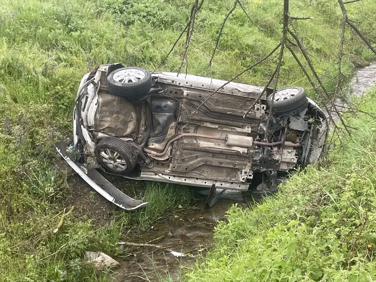 Bolu\'da Otomobil Dereye Devrildi