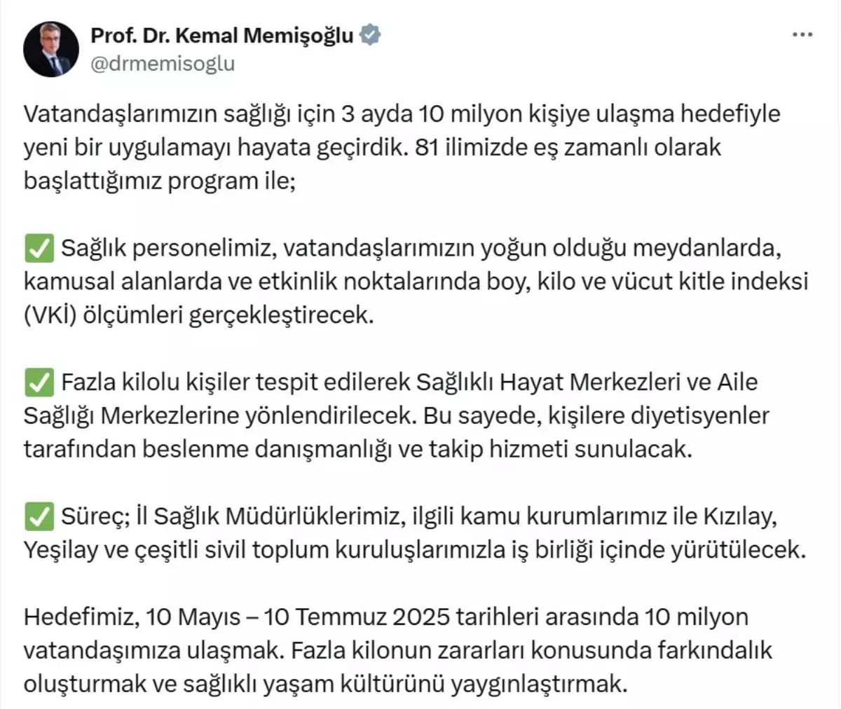 Bakan Memişoğlu\'ndan Sağlıklı Yaşam Programı