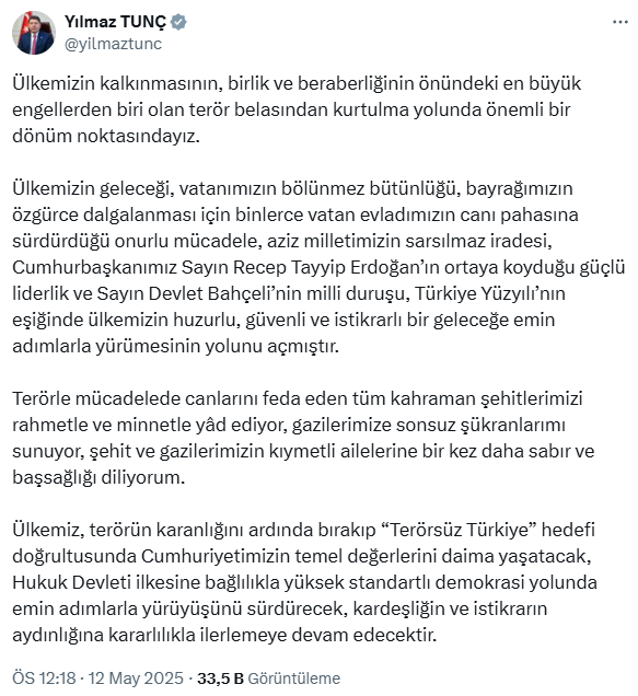 Adalet Bakanı Tunç'tan PKK'nın fesih kararına ilk yorum Adalet Bakanı Tunç'tan PKK'nın fesih kararına ilk yorum