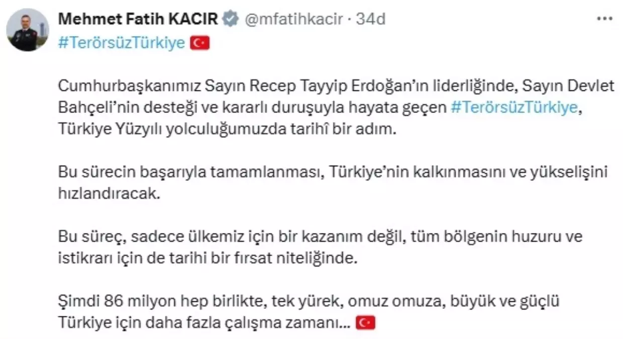 Bakan Kacır: Terörsüz Türkiye, Türkiye\'nin kalkınmasını hızlandıracak