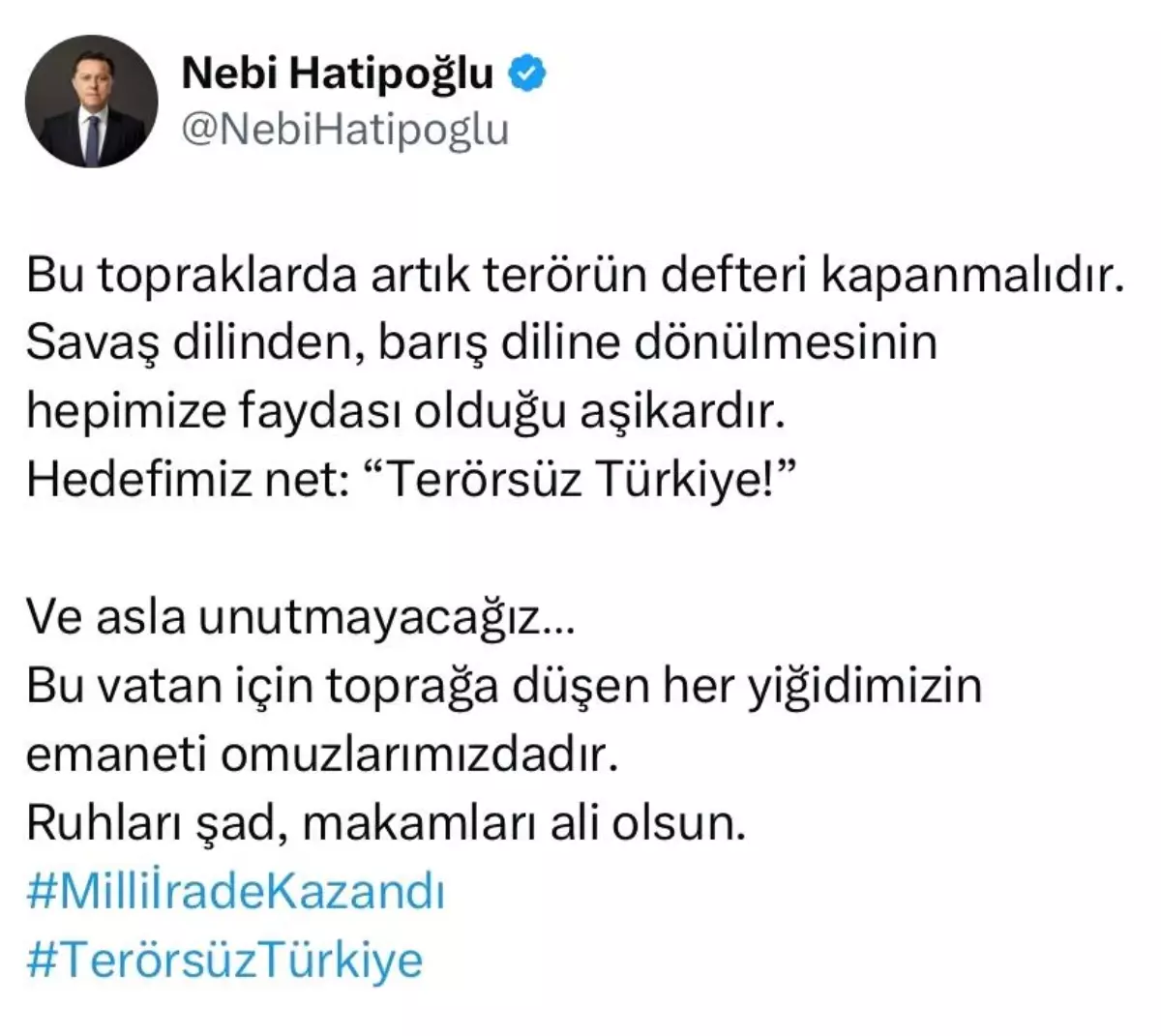 Hatipoğlu: Terörün Defteri Kapanmalıdır
