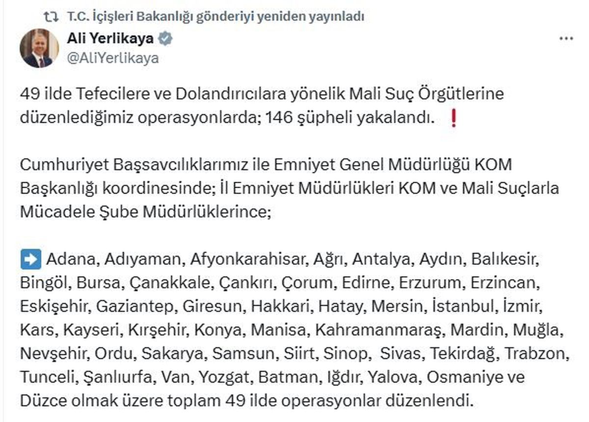 49 ilde mali suç operasyonu: 146 şüpheli yakalandı
