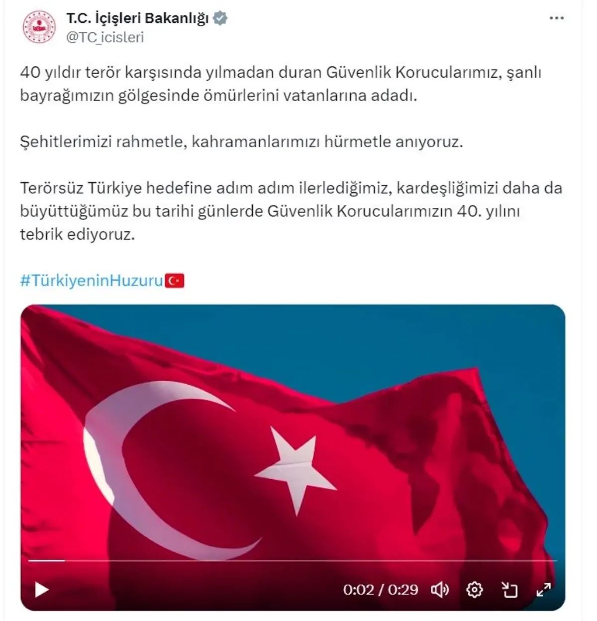 İçişleri Bakanlığı\'ndan Güvenlik Korucularına Kutlama Mesajı