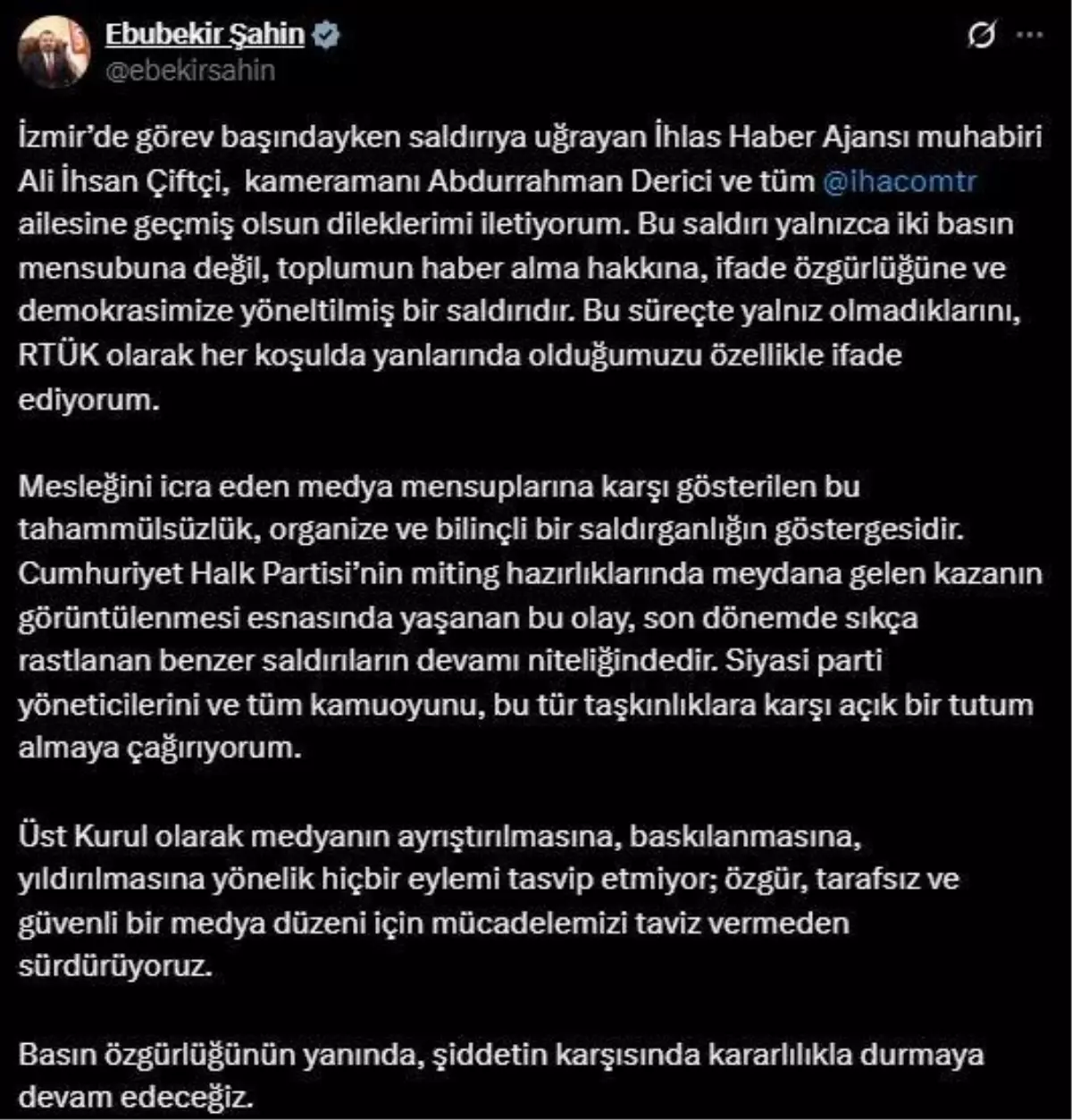 RTÜK\'ten İHA Ekiplerine Geçmiş Olsun Mesajı