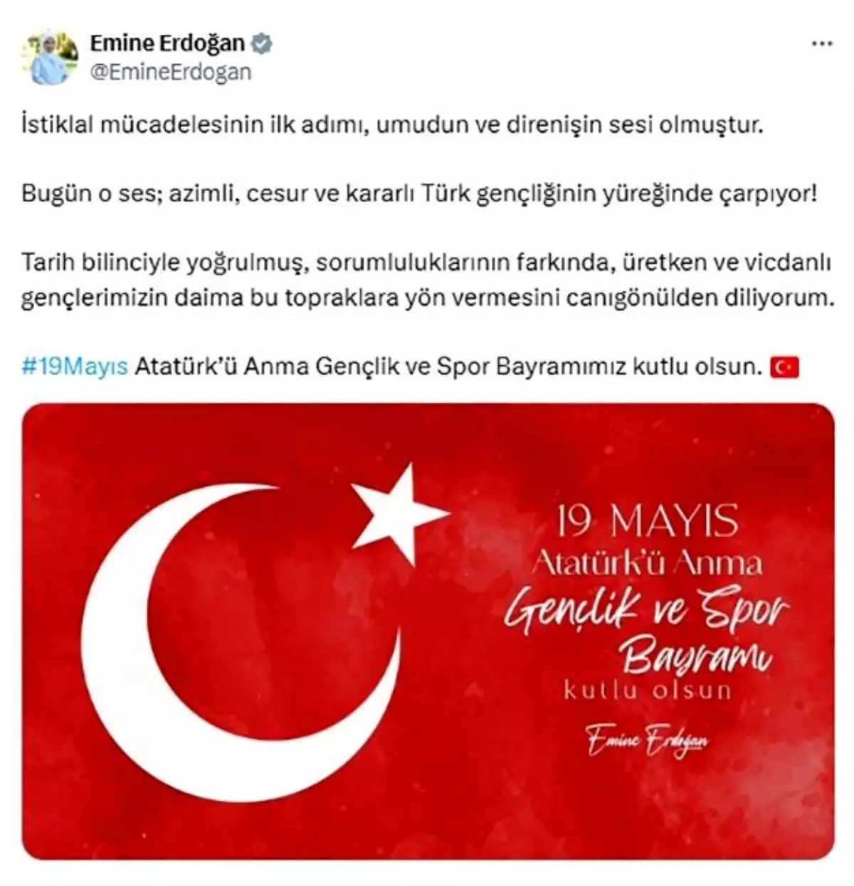 Emine Erdoğan, 19 Mayıs Atatürk\'ü Anma Gençlik ve Spor Bayramı\'nı kutladı