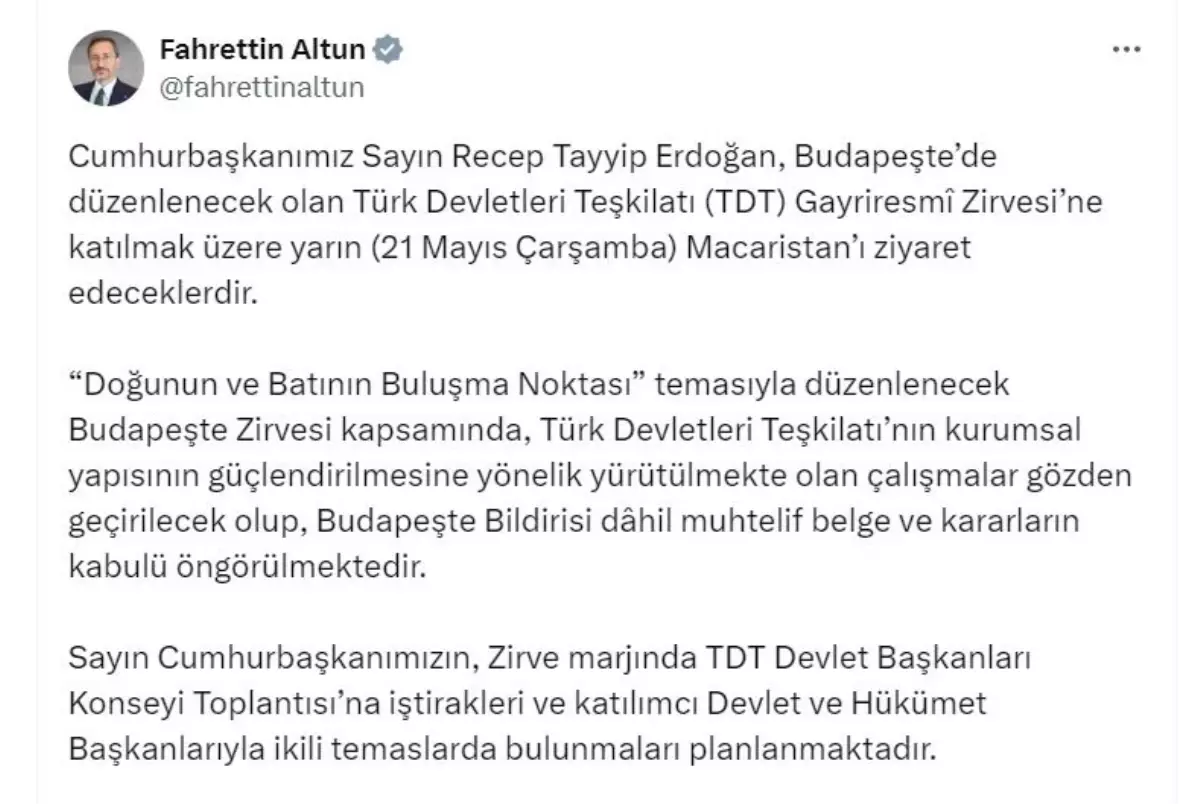 Cumhurbaşkanı Erdoğan, Budapeşte\'de düzenlenecek Türk Devletleri Teşkilatı Zirvesi\'ne katılacak