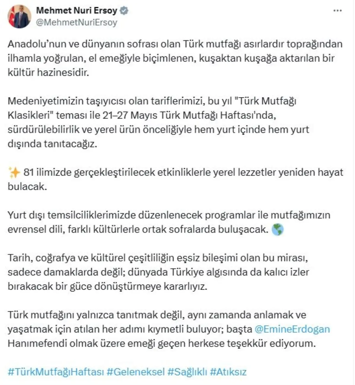 Türk Mutfağı Haftası Etkinlikleri Başlıyor
