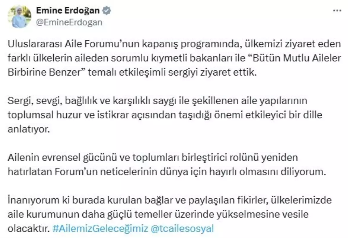 Emine Erdoğan, Uluslararası Aile Forumu\'nda Aile Değerlerini Vurguladı