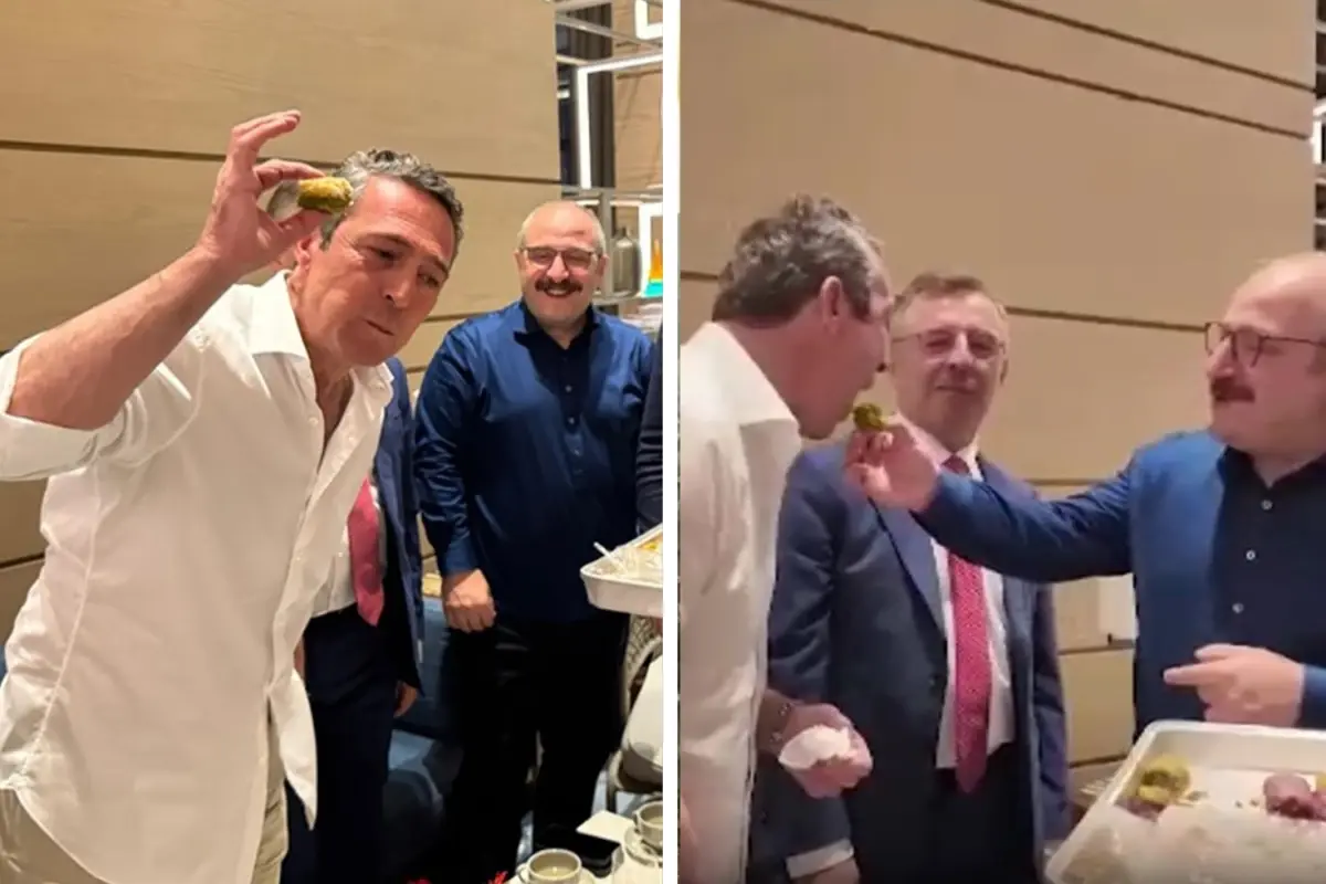 Fenerbahçe Başkanı Ali Koç, final öncesi Mustafa Varank\'ın elinden baklava yedi