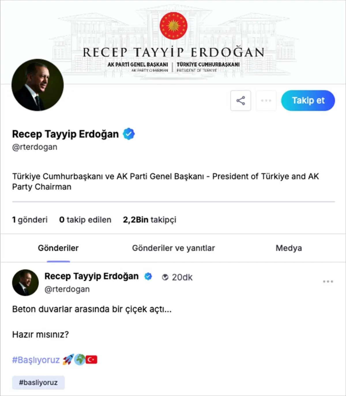 Cumhurbaşkanı Erdoğan NSosyal\'den ilk paylaşımını yaptı