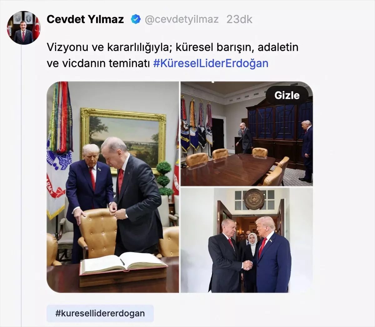 Cevdet Yılmaz\'dan Erdoğan ve Trump Görüşmesine Paylaşım