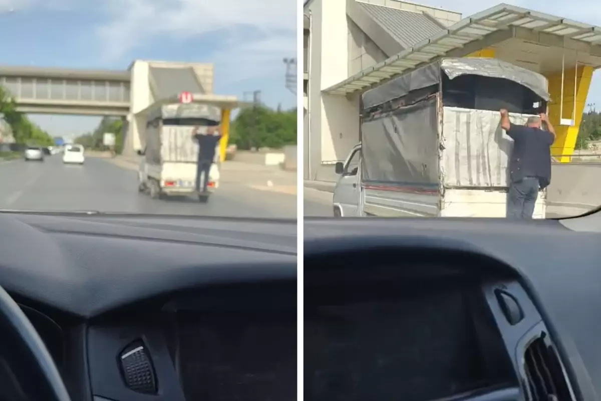 Kamyonet kasasındaki tehlikeli yolculuk kamerada