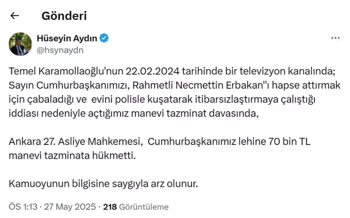 O sözler pahalıya patladı! Karamollaoğlu, Erdoğan\'a 70 bin TL tazminat ödeyecek