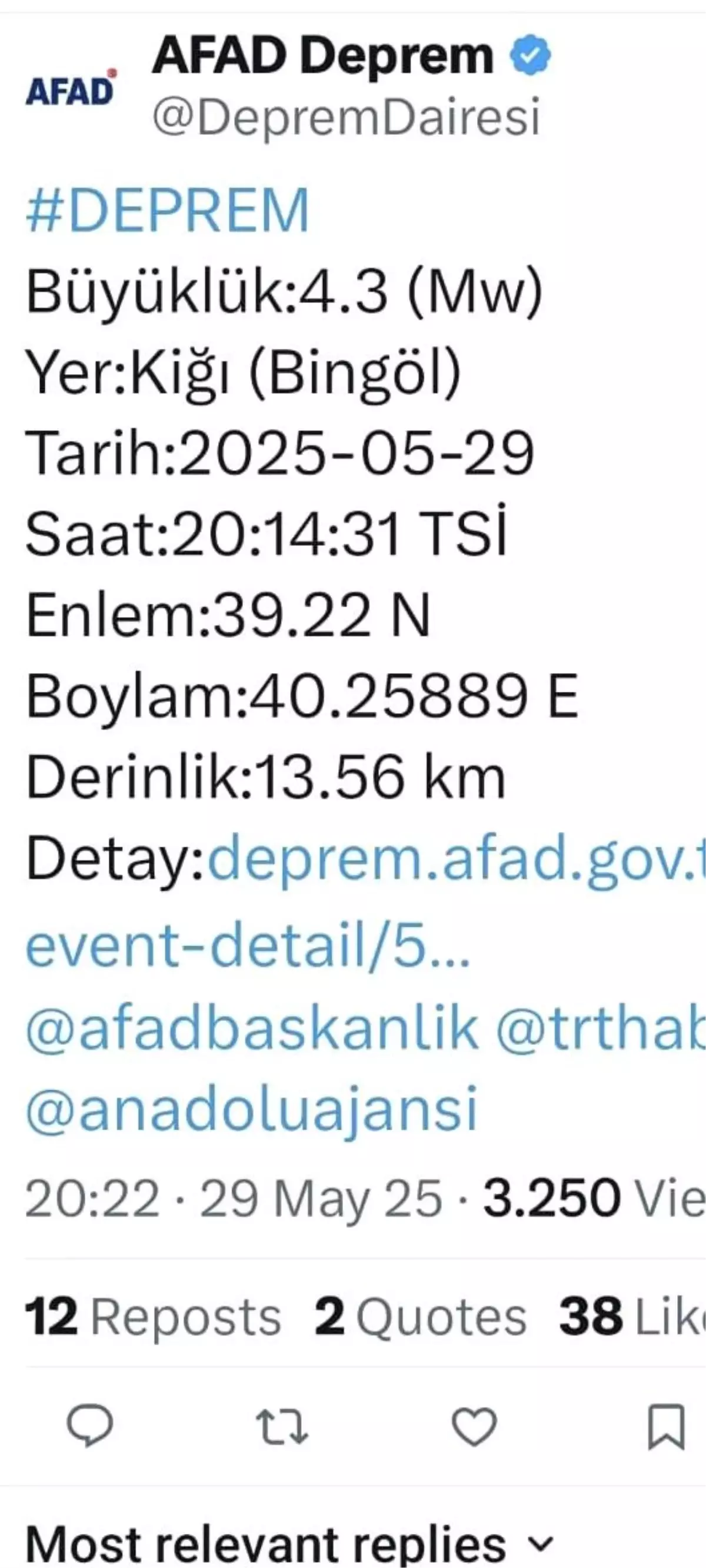 Bingöl\'de 4,3 Büyüklüğünde Deprem