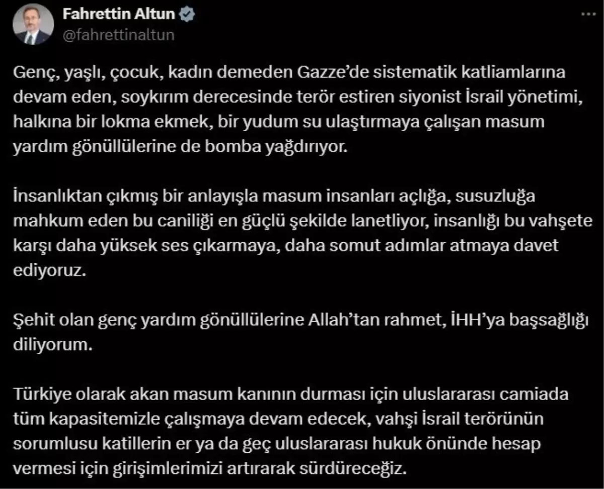 İletişim Başkanı Fahrettin Altun\'dan İsrail\'e Sert Tepki