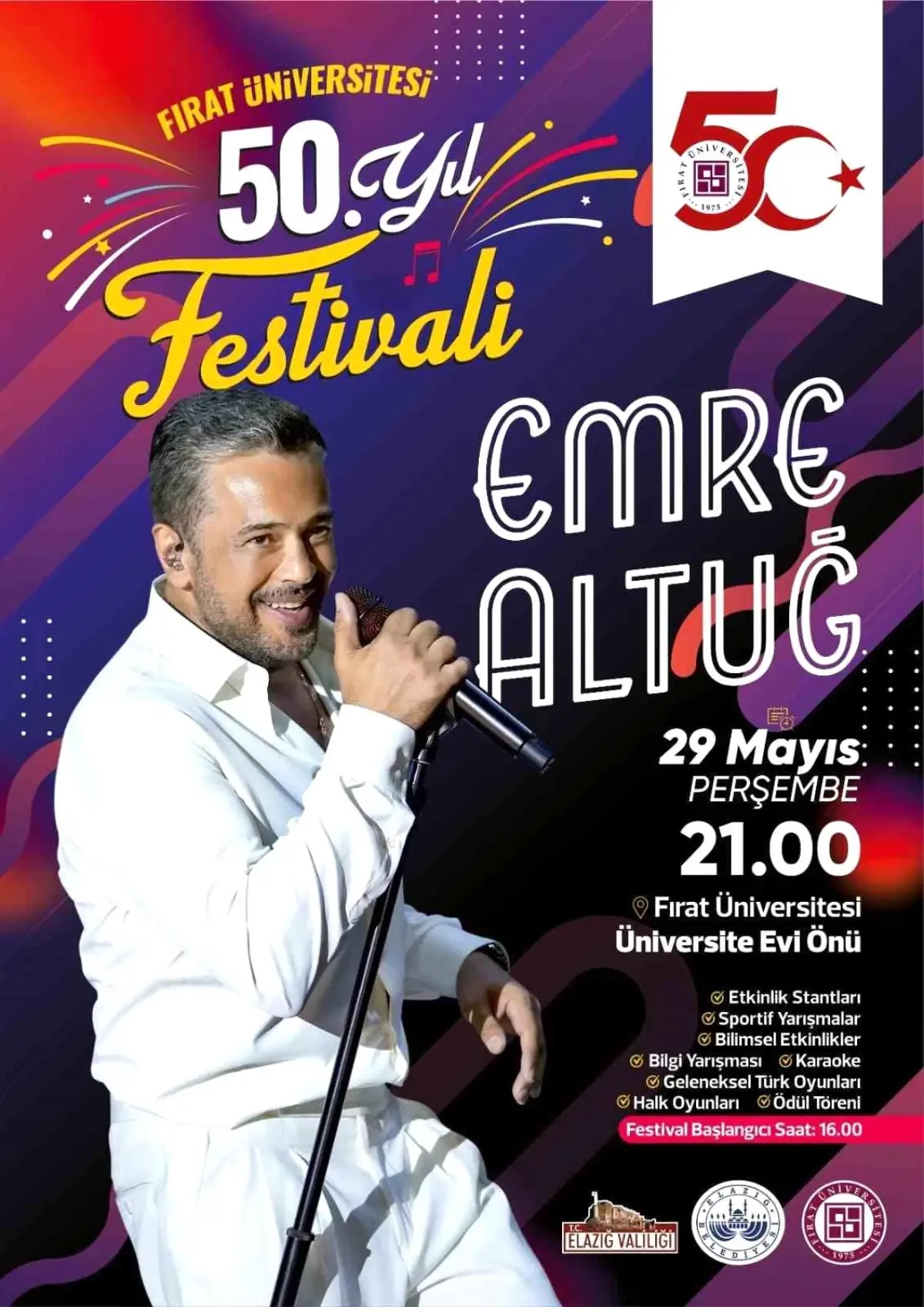 Emre Altuğ, Fırat Üniversitesi 50. Yıl Festivali\'nde Hayranlarıyla Buluşuyor