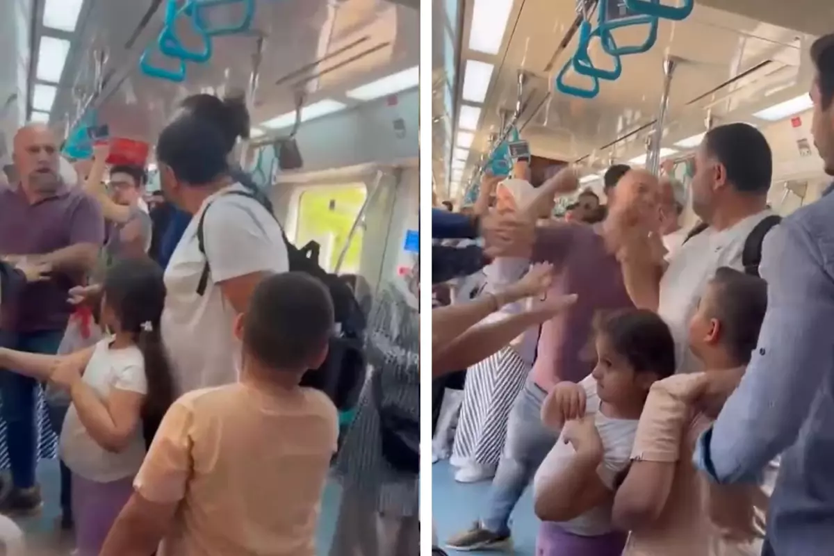 Marmaray\'da iki küçük çocuğunun yanında darbedildi