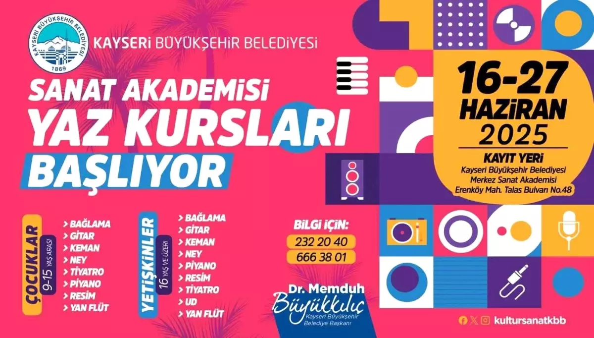 Kayseri Büyükşehir Belediyesi Yaz Kursları Kayıtlarını Başlattı