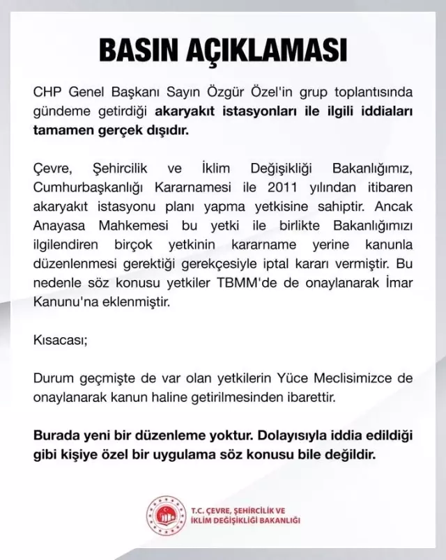 Bakanlık, CHP Genel Başkanı Özgür Özel'in Akaryakıt İstasyonları İddialarını Yalanladı Bakanlık, CHP Genel Başkanı Özgür Özel'in Akaryakıt İstasyonları İddialarını Yalanladı