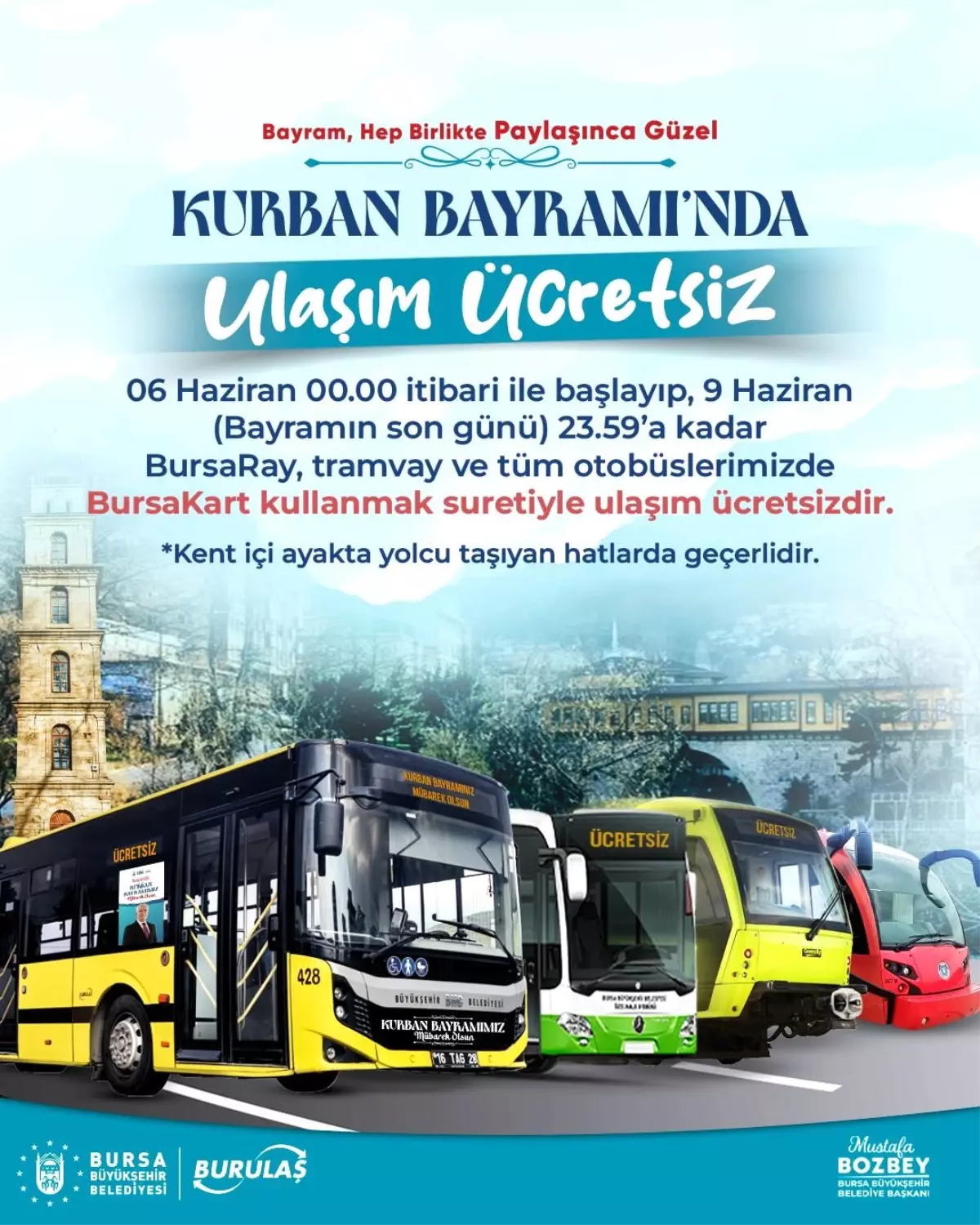 Bursa\'da Kurban Bayramı\'nda Ulaşım Ücretsiz!