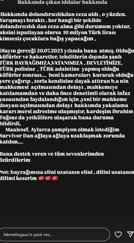 Survivor Hikmet Tuğsuz yarışmayı neden apar topar bıraktığını açıkladı Survivor Hikmet Tuğsuz yarışmayı neden apar topar bıraktığını açıkladı