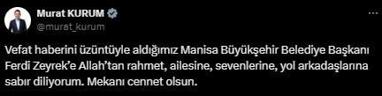 Ferdi Zeyrek'in hayatını kaybetmesinin ardından siyasilerden art arda taziye mesajları Ferdi Zeyrek'in hayatını kaybetmesinin ardından siyasilerden art arda taziye mesajları