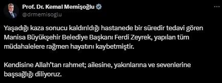 Ferdi Zeyrek'in hayatını kaybetmesinin ardından siyasilerden art arda taziye mesajları Ferdi Zeyrek'in hayatını kaybetmesinin ardından siyasilerden art arda taziye mesajları