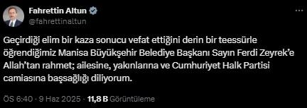 Ferdi Zeyrek'in hayatını kaybetmesinin ardından siyasilerden art arda taziye mesajları Ferdi Zeyrek'in hayatını kaybetmesinin ardından siyasilerden art arda taziye mesajları
