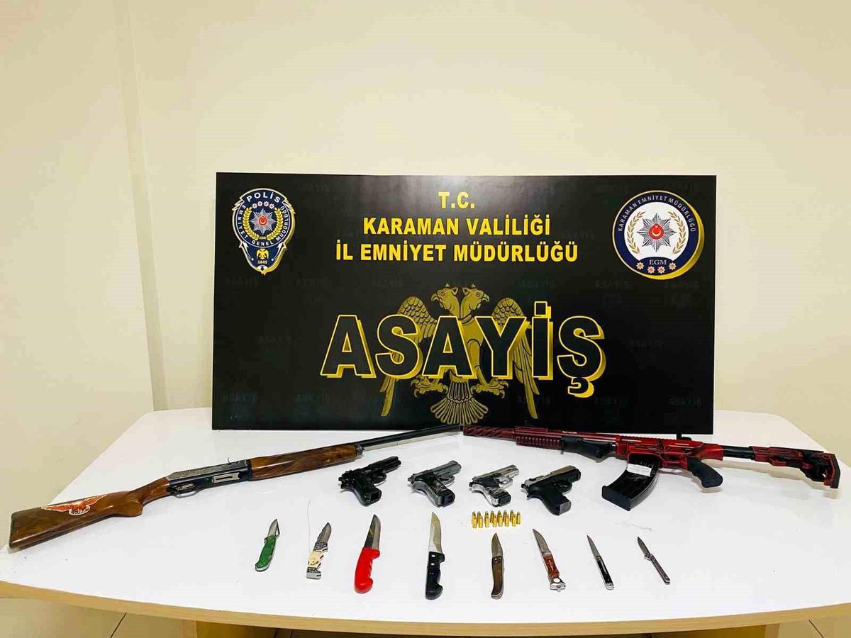 Karaman\'da Asayiş Uygulamaları: Ruhsatsız Silah ve Uyuşturucu Ele Geçirildi