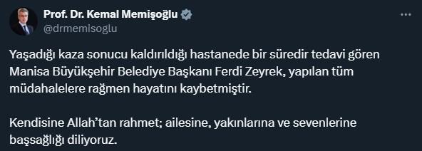 Manisa Büyükşehir Belediye Başkanı Ferdi Zeyrek hayatını kaybetti