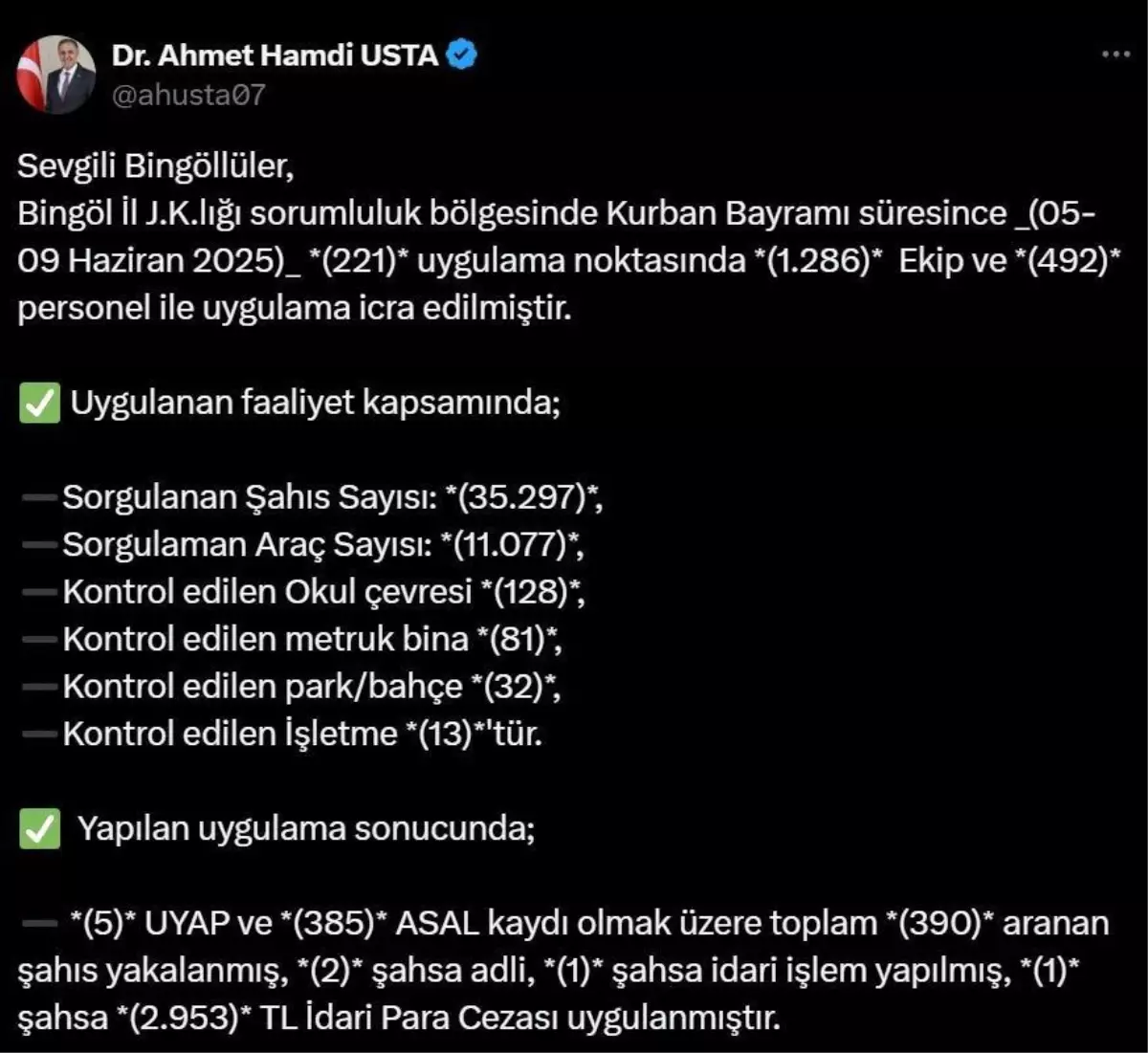 Bingöl\'de Kurban Bayramı\'nda 390 Şüpheli Yakalandı