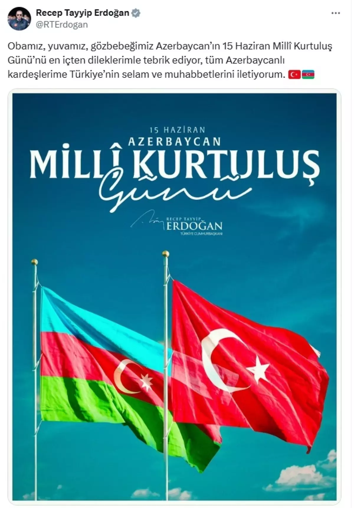 Cumhurbaşkanı Erdoğan\'dan Azerbaycan\'a Kutlama Mesajı