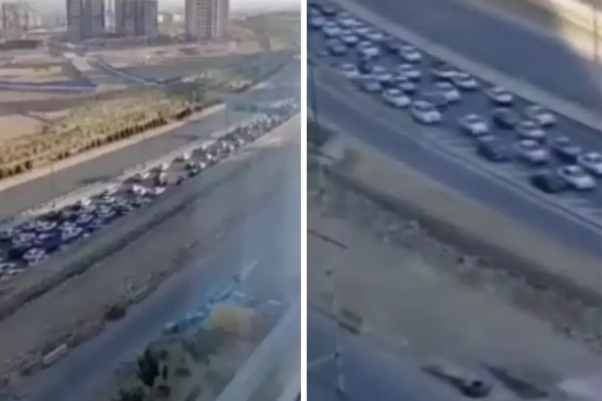 İsrail saldırıları sonrası Tahran\'da araç kuyrukları oluştu! Trafik durma noktasına geldi