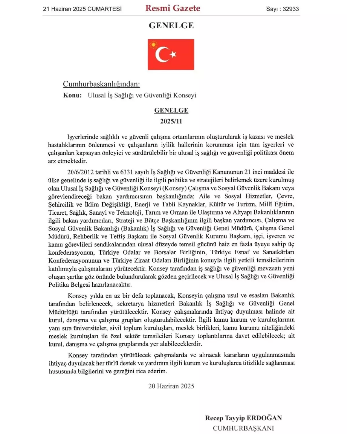 Ulusal İş Sağlığı ve Güvenliği Konseyi toplanıyor