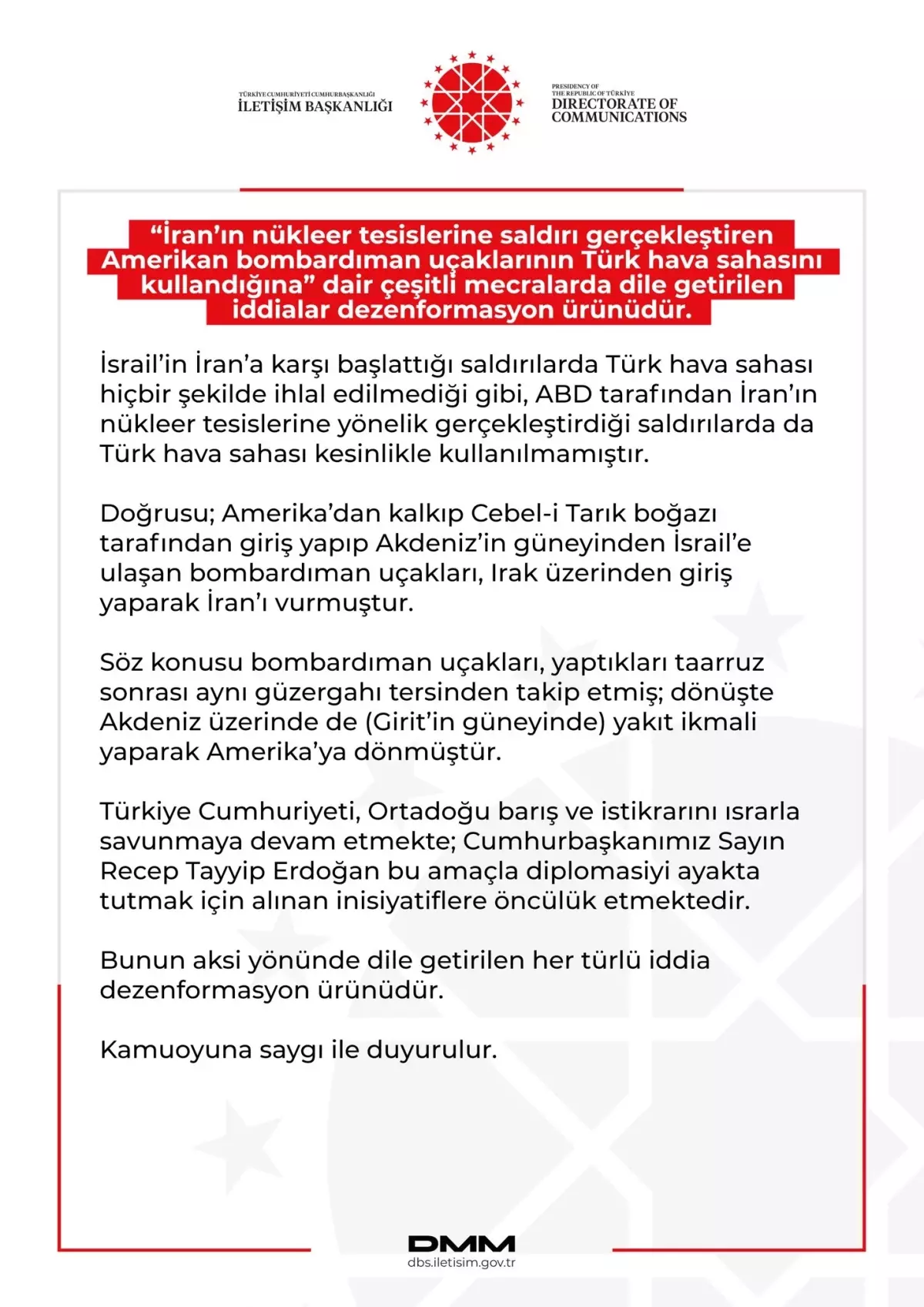 DMM\'den İran\'a Yapılan Saldırı İddialarına Yalanlama