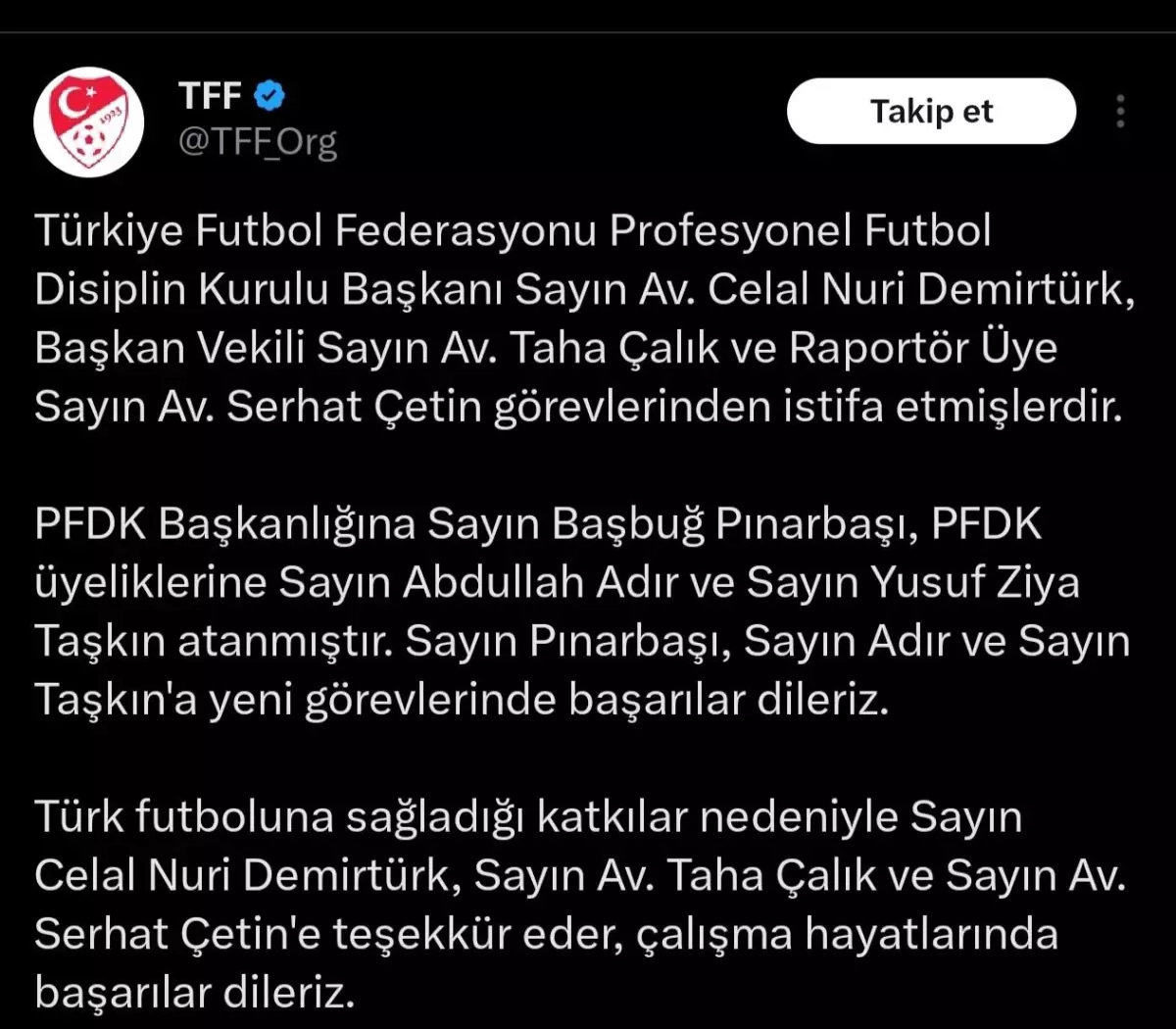 Yeni PFDK Başkanı Atandı