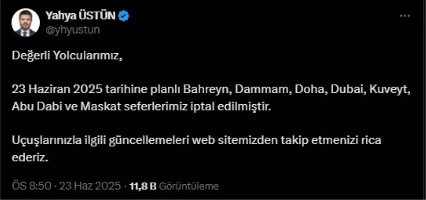 THY Bugün 7 Seferini İptal Etti