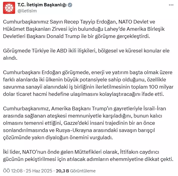 Cumhurbaşkanı Erdoğan ile Trump yüz yüze görüştü: Gazze'deki trajedi bir an önce sona ermeli