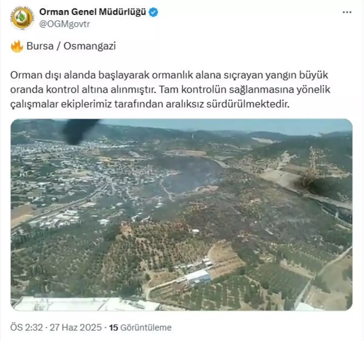 Bursa\'daki Orman Yangını Kontrol Altına Alındı