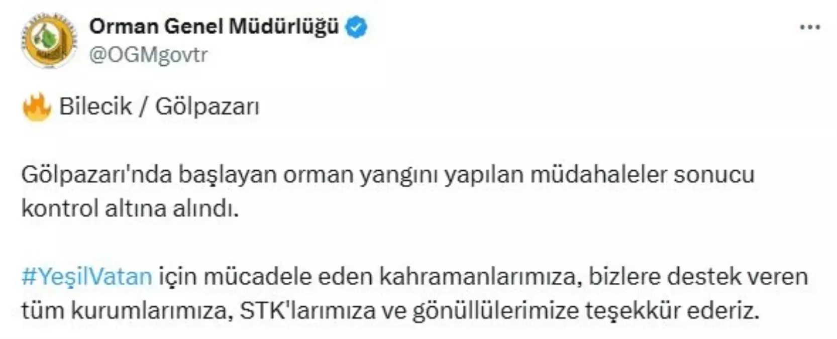 Bilecik\'teki Orman Yangını Kontrol Altına Alındı