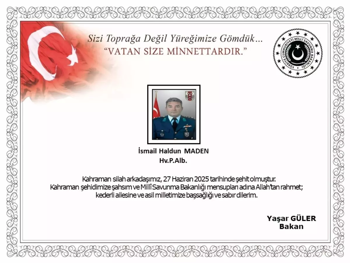 Libya\'da görevli Albay İsmail Haldun Maden kalp krizi sonucu şehit oldu