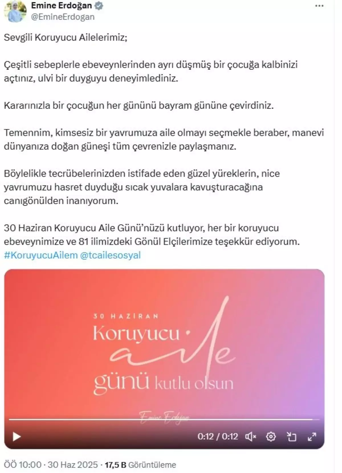 Emine Erdoğan\'dan Koruyucu Ailelere Teşekkür