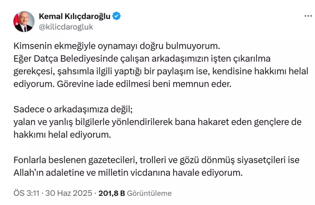 Kılıçdaroğlu\'ndan Datça Belediyesi\'ne Tepki: \'Kimsenin Ekmeğiyle Oynamayı Doğru Bulmuyorum\'